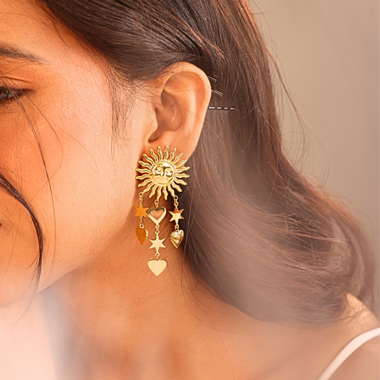 Sun and star statement earrings