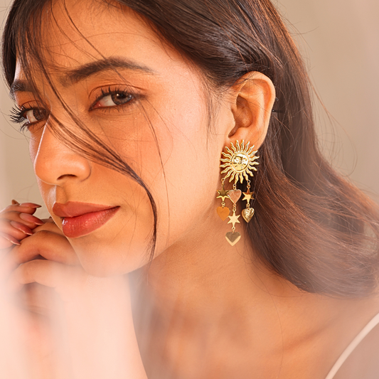 Sun and star statement earrings
