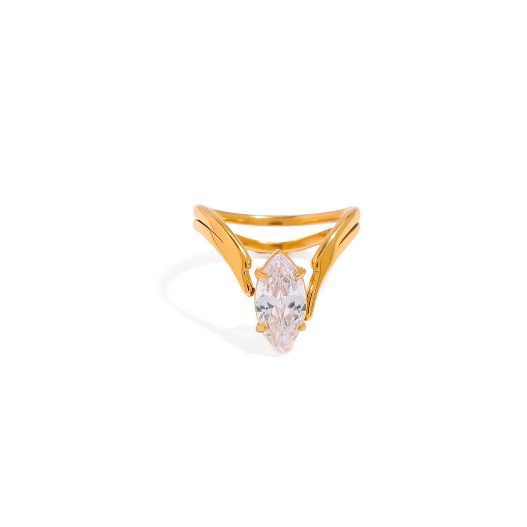 Golden Marquise Zircon Ring
