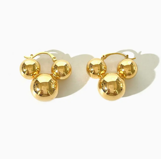 Gold Plated Three Beaded Hoop