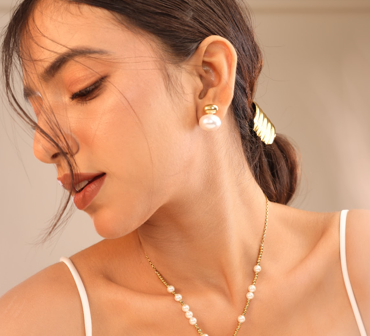 Gold Plated Modern Baroque Pearl Earrings