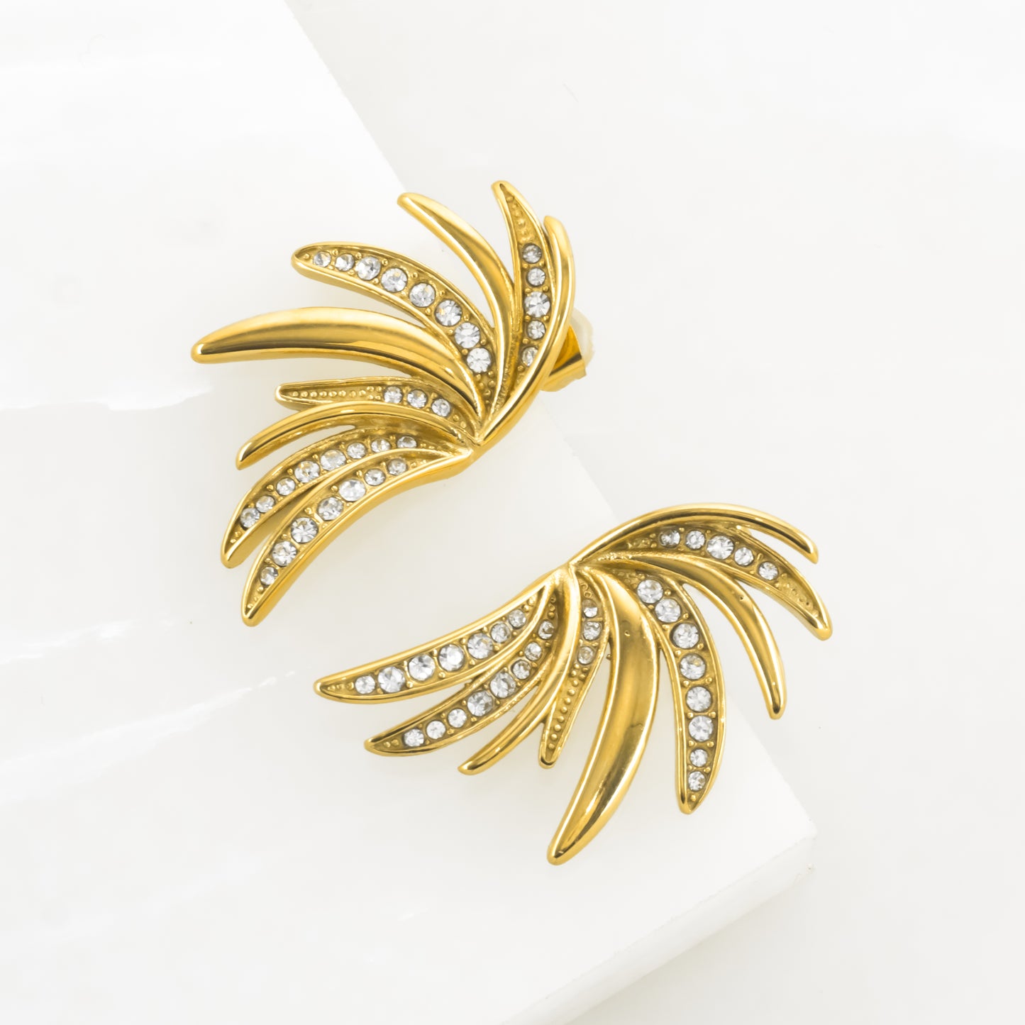 Gold Plated Studded Feather Earrings