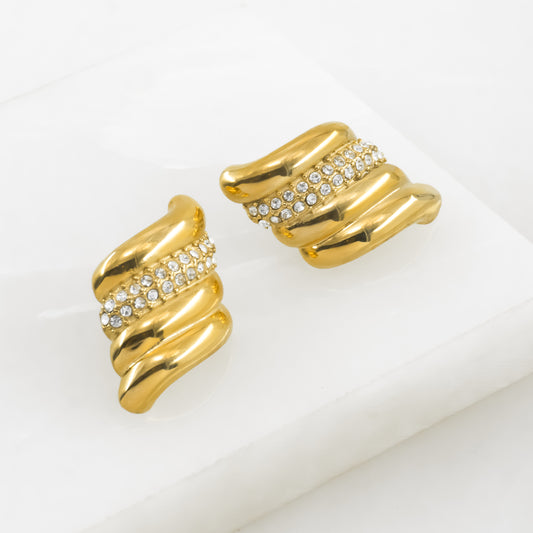 Gold Plated Ripple Bling Earrings