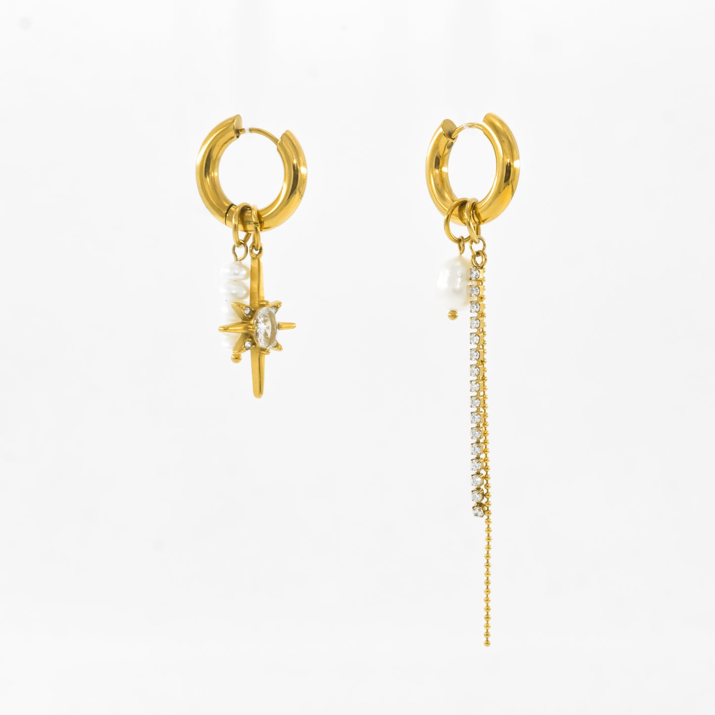Gold Plated Celestial Mismatch Hoop Earrings