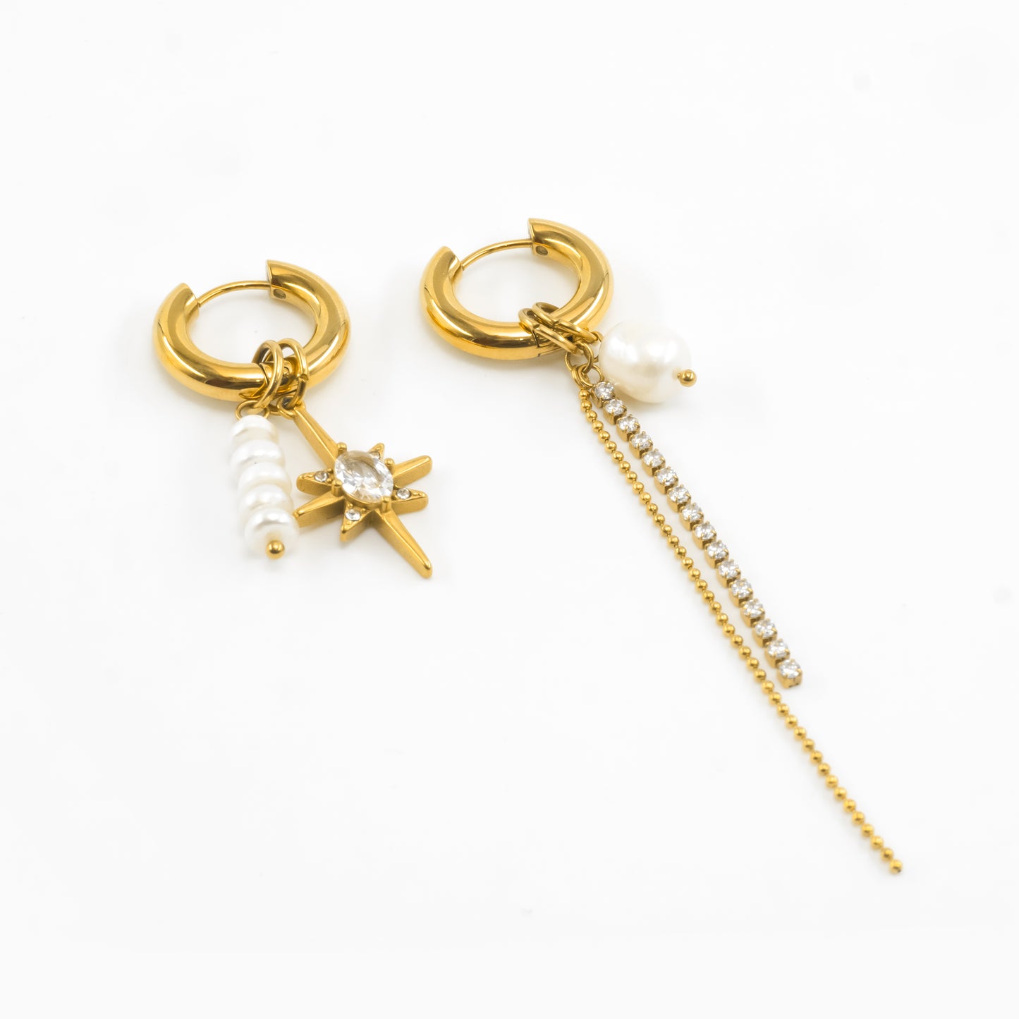 Gold Plated Celestial Mismatch Hoop Earrings