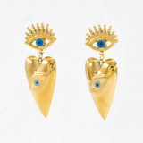 Gold Plated Protective Evil Eye & Heart Earrings