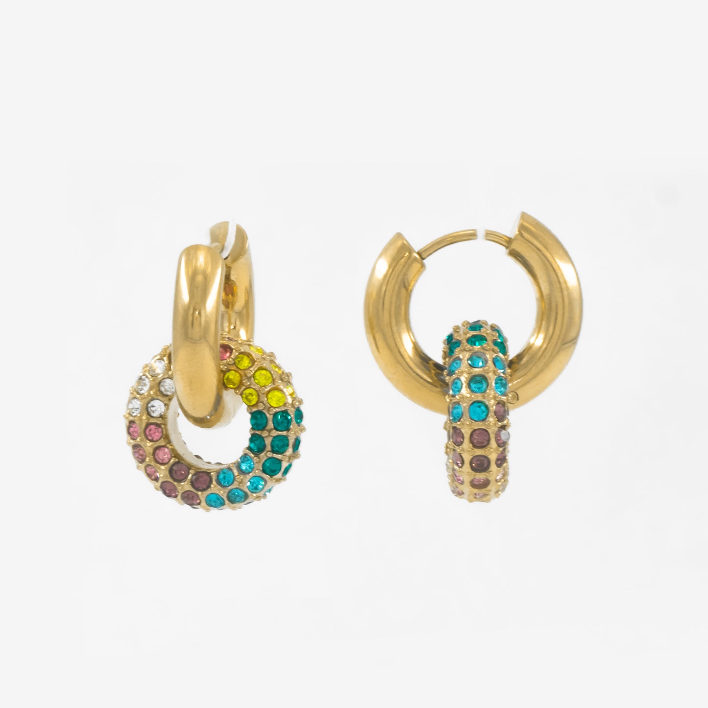 Rainbow Crystal Double Hoop Earrings
