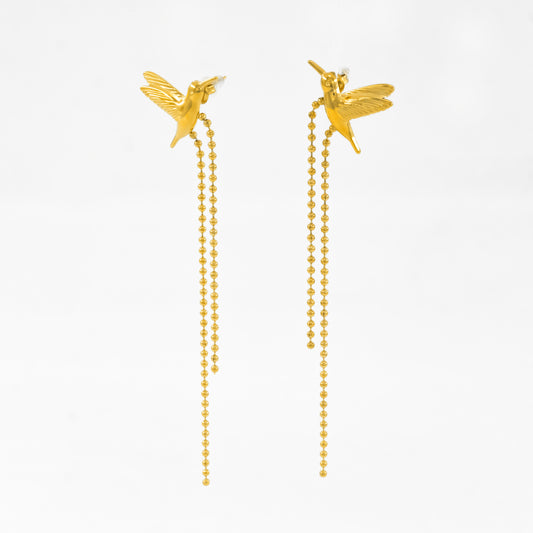 Gold Plated Bird Tassel Earrings