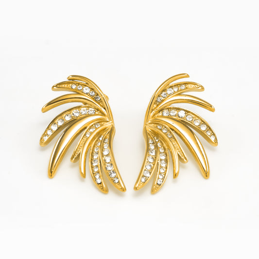 Gold Plated Studded Feather Earrings