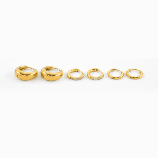 Gold Huggie Hoop Earring Set