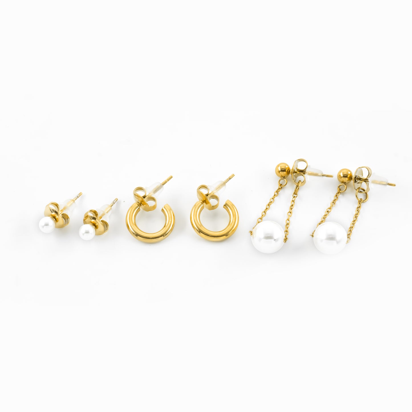 Golden Pearl Trio – Classic Earring Set