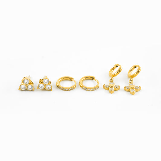 Gold & Crystal Earring Set