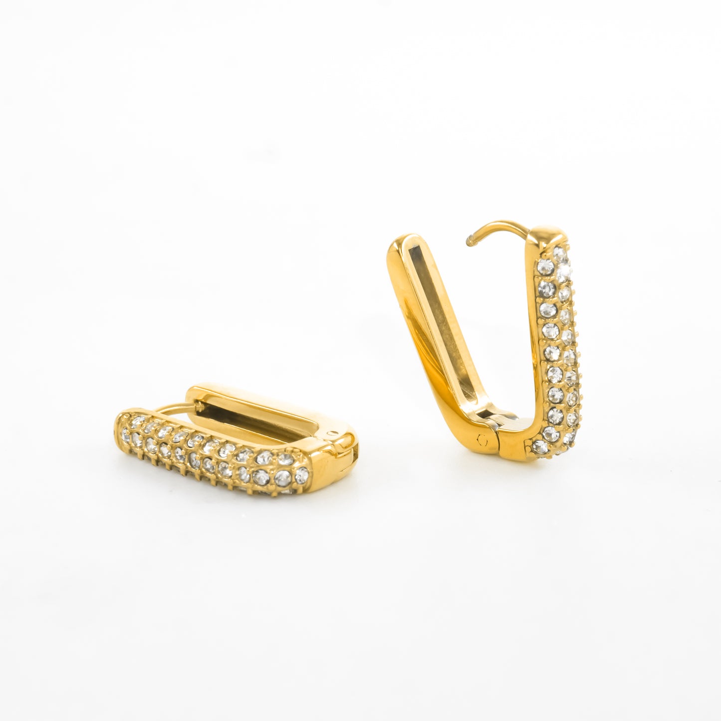 Gold Plated Crystal Rectangular Hoops