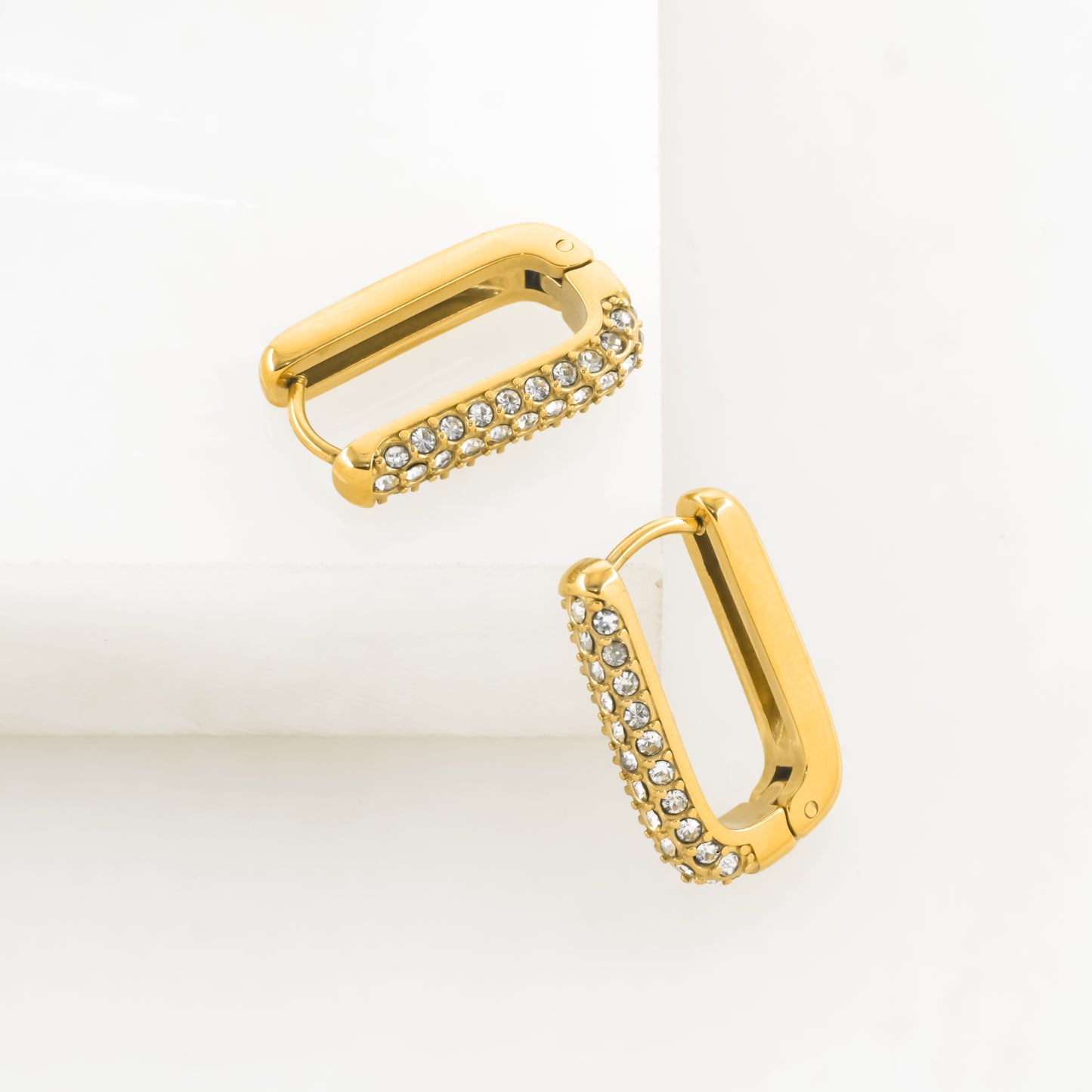 Gold Plated Crystal Rectangular Hoops