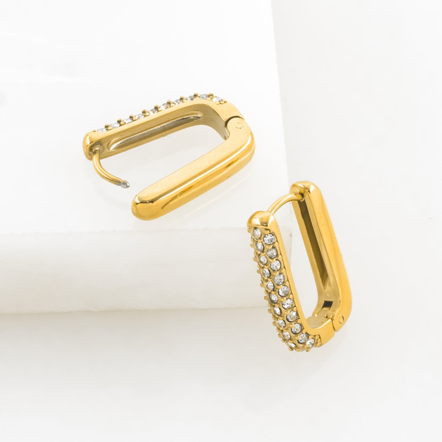Gold Plated Crystal Rectangular Hoops