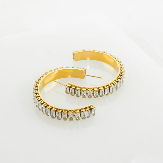 Silver studded twilight C shaped hoops