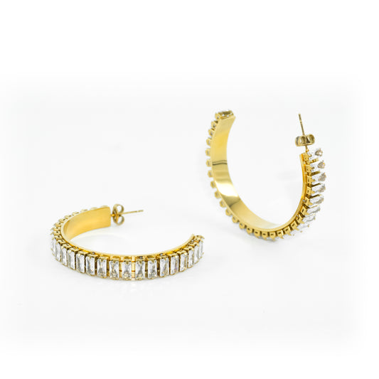 Silver studded twilight C shaped hoops