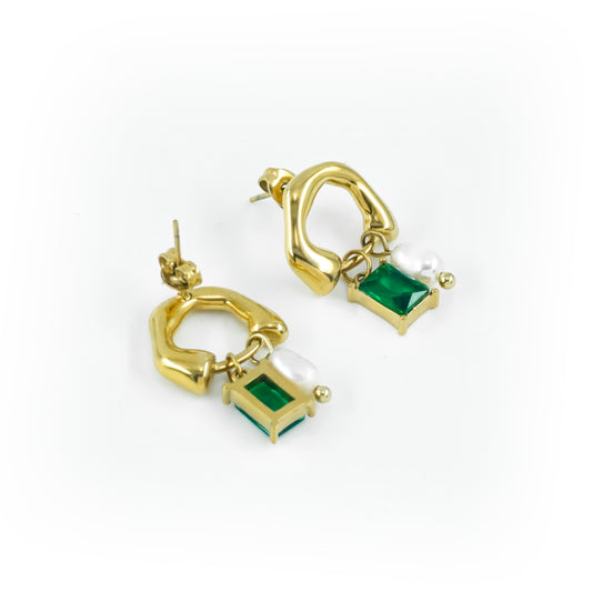 Freshwater Pearl Green Zirconia Earrings