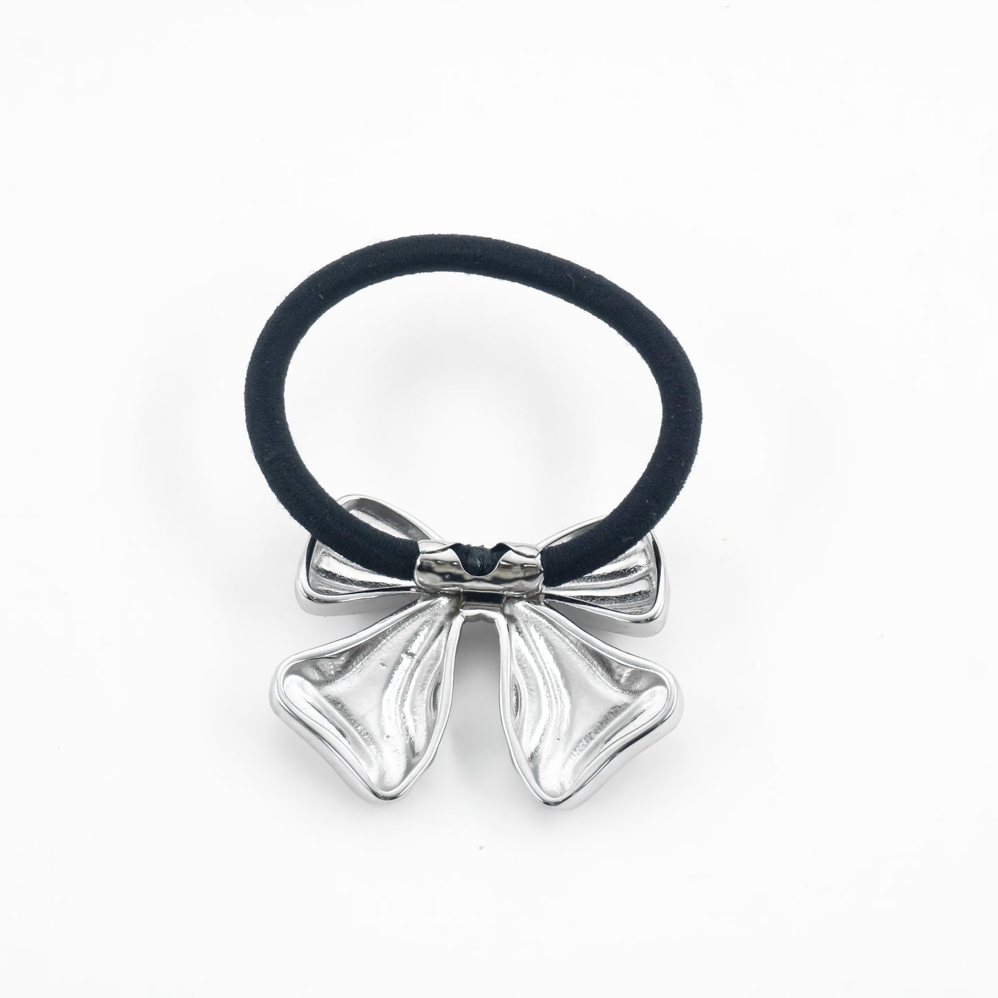 Silver bow hair tie