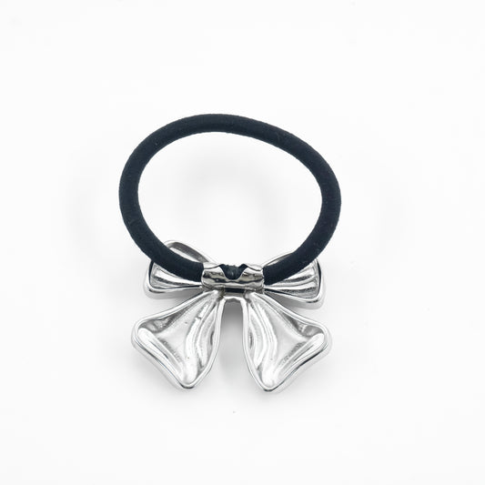Silver bow hair tie