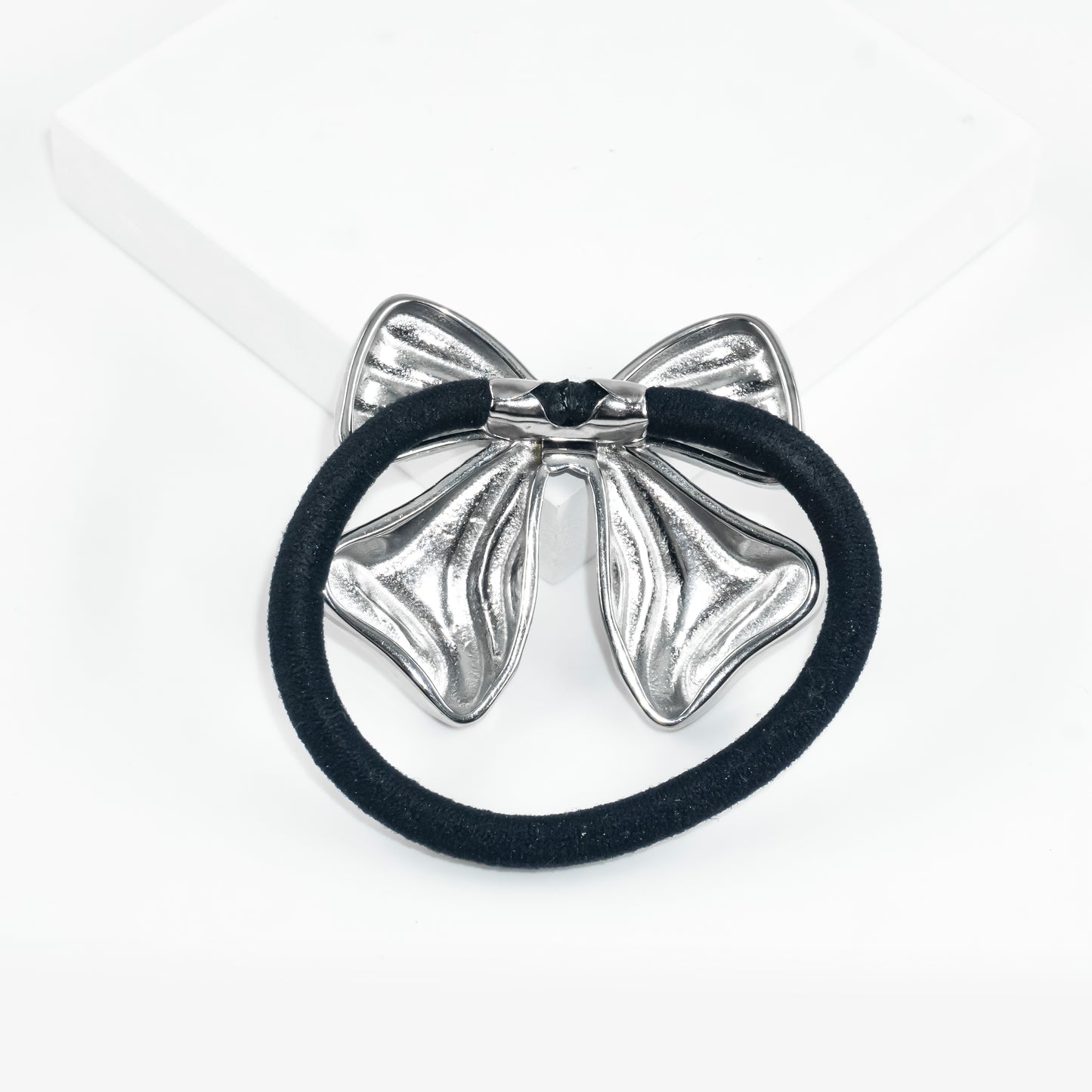 Silver bow hair tie