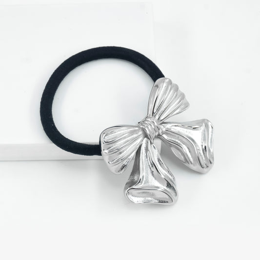 Silver bow hair tie