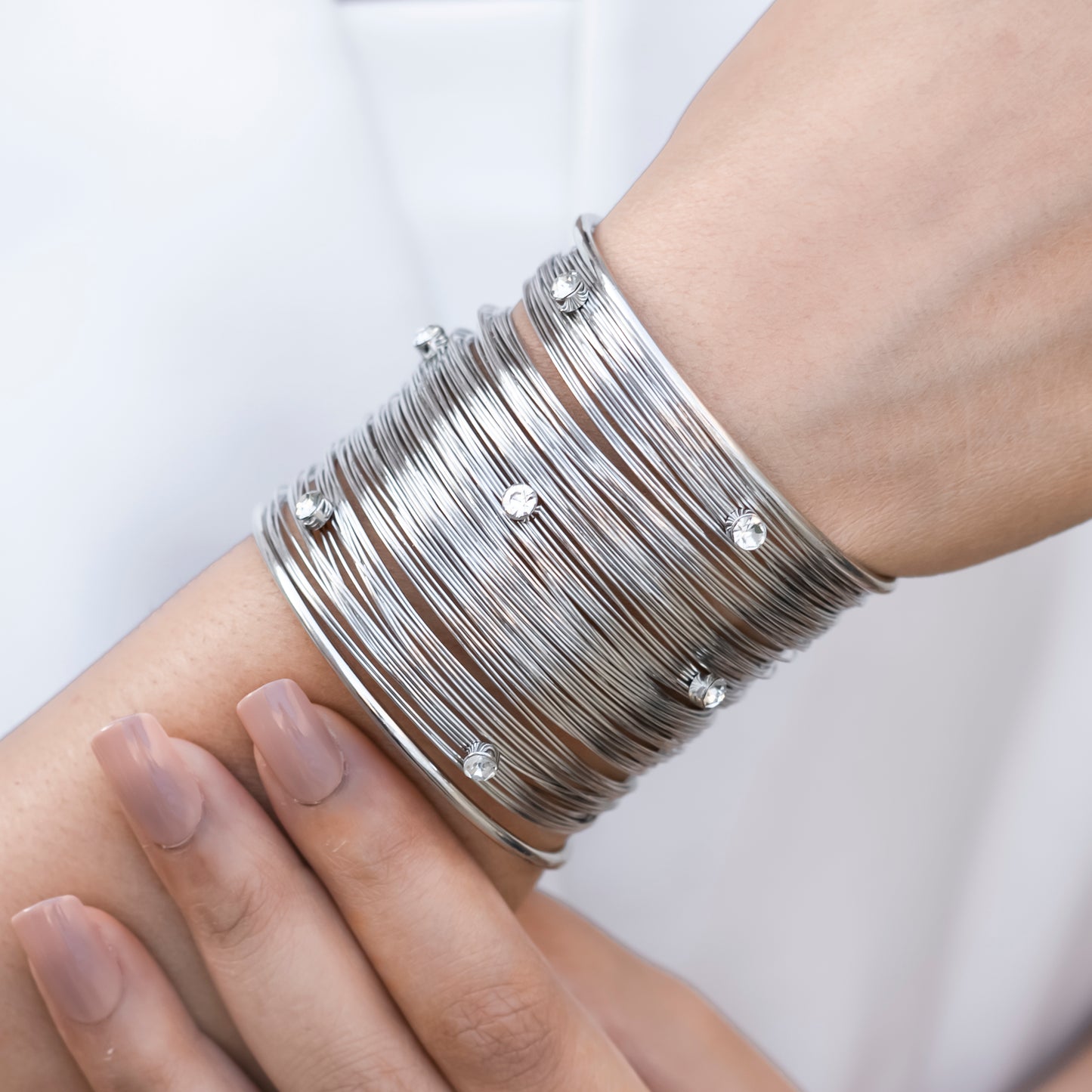 Chunky Silver Wired Studded Cuff