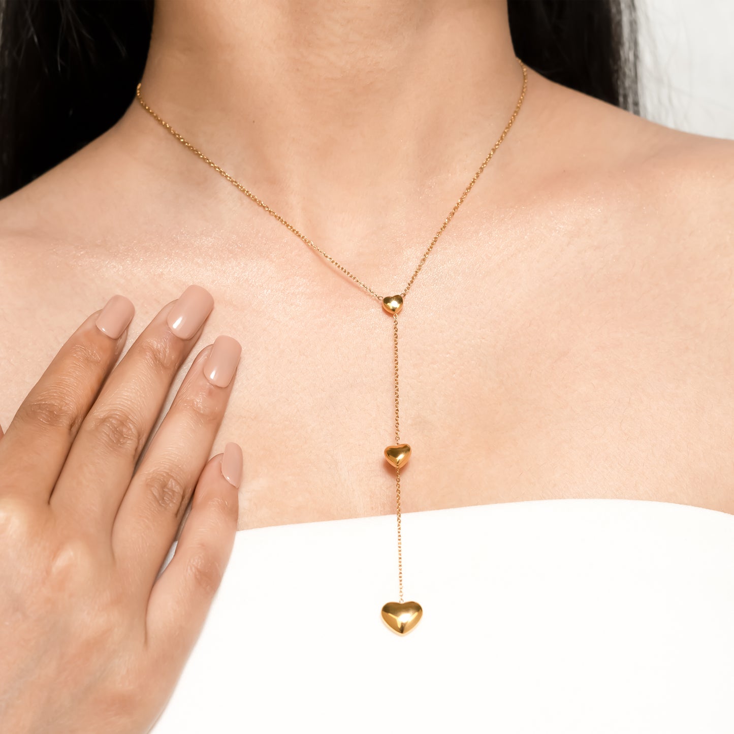 Dainty Triple Heart Lariat Necklace