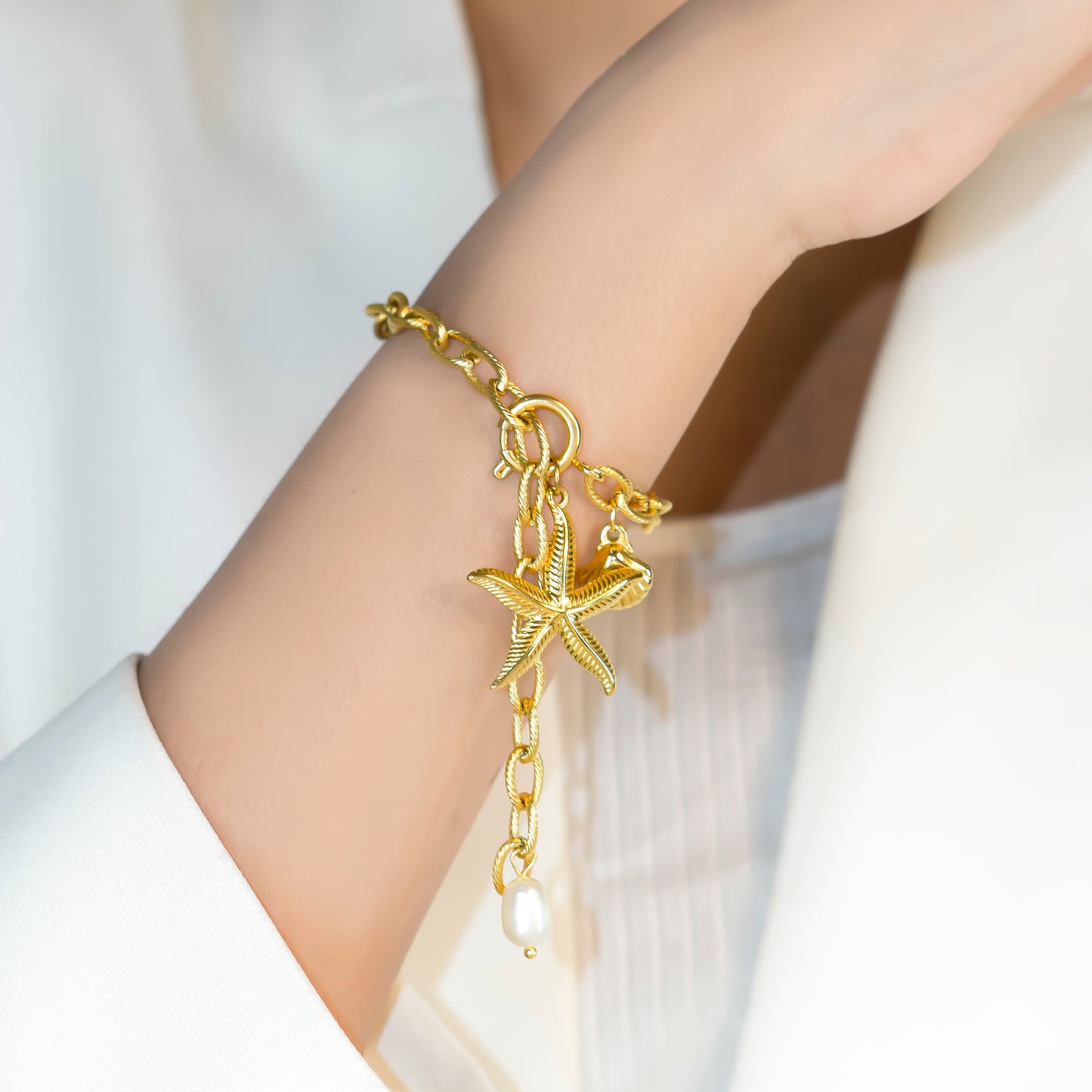 Gold Plated Starfish Charm Bracelet