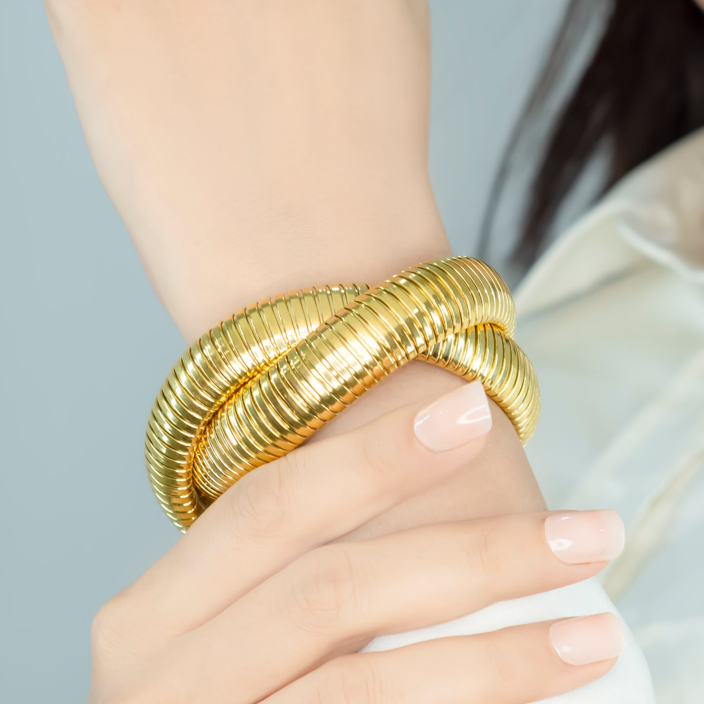 Gold Plated Double Band Chunky Bracelet