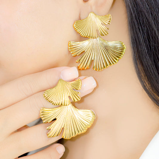 Gold plated vintage leaf earrings