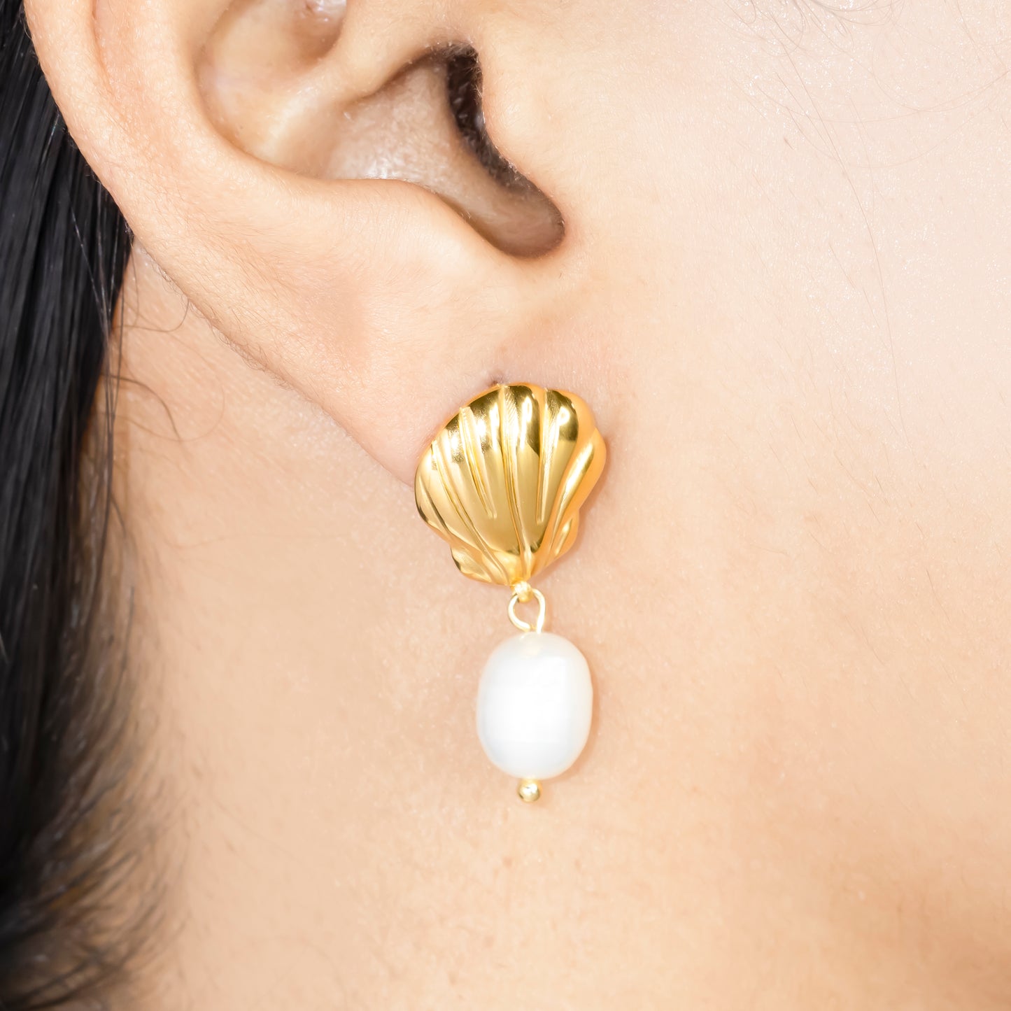 Sea shell pearl earring