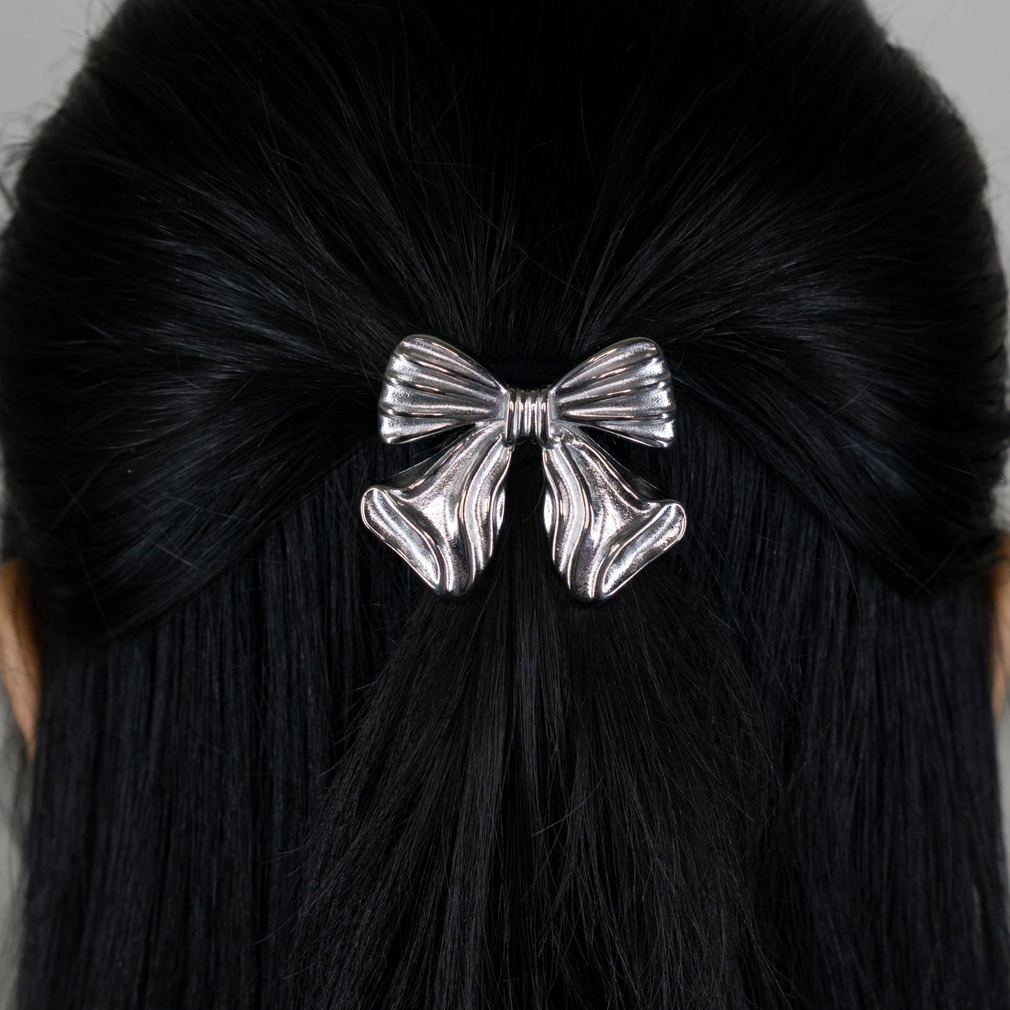 Silver bow hair tie