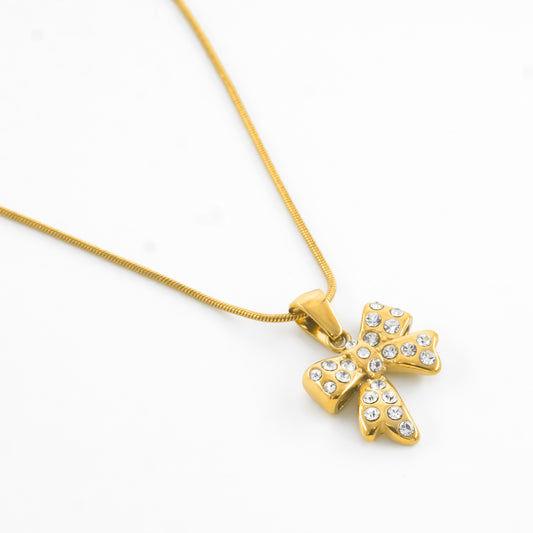 Gold Plated Crystal Bow NeckChain