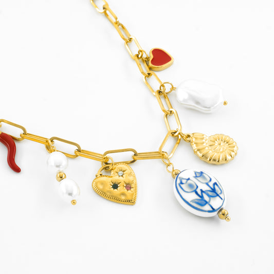 Gold Plated Chunky Charmed Necklace