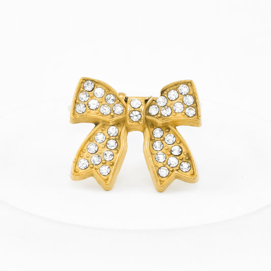 Gold Plated Crystal Bow Ring