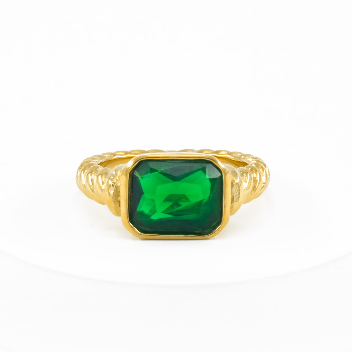 Gold Plated Green Ice Cube Ring