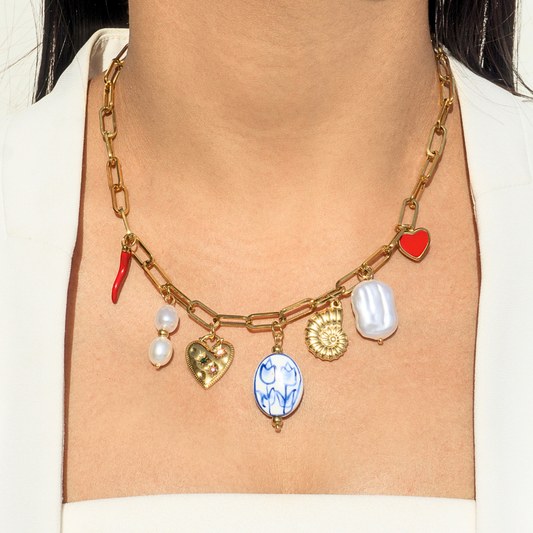 Gold Plated Chunky Charmed Necklace