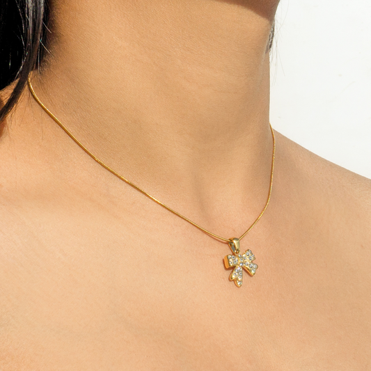 Gold Plated Crystal Bow NeckChain