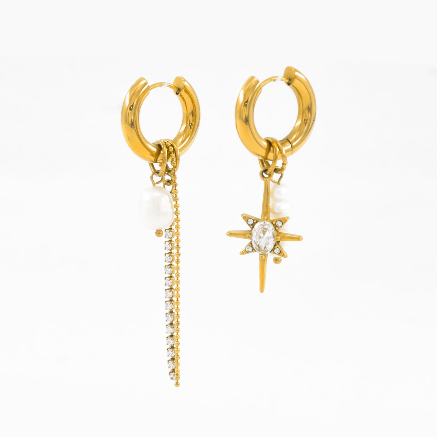 Gold Plated Celestial Mismatch Hoop Earrings