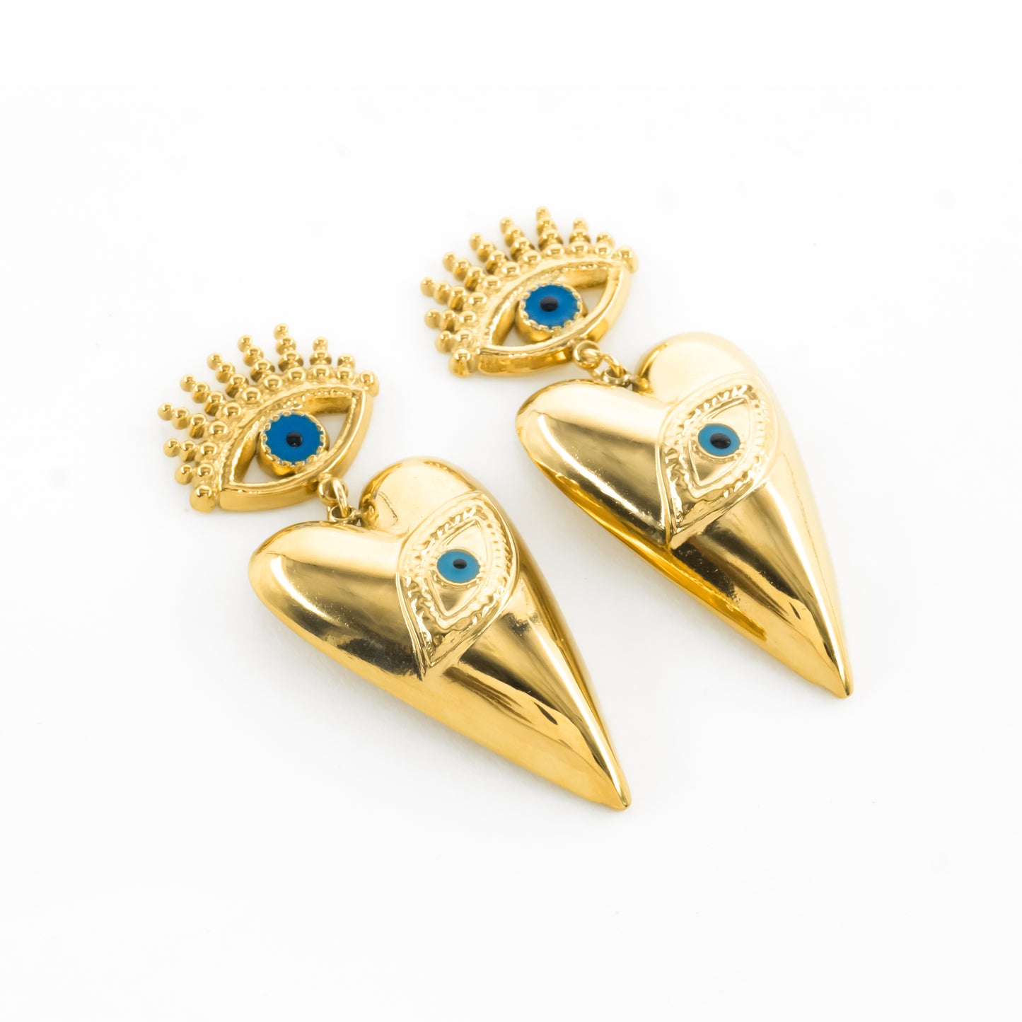 Gold Plated Protective Evil Eye & Heart Earrings