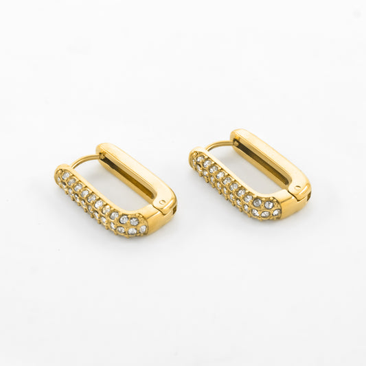 Gold Plated Crystal Rectangular Hoops