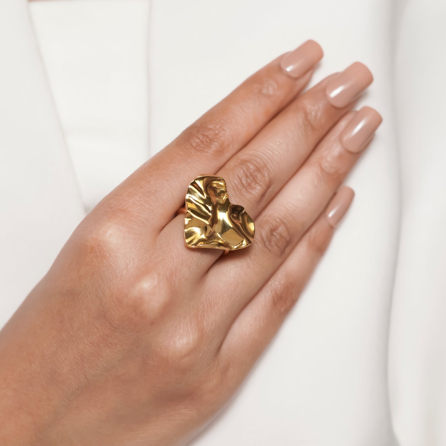 Gold Plated Crushed Heart Ring