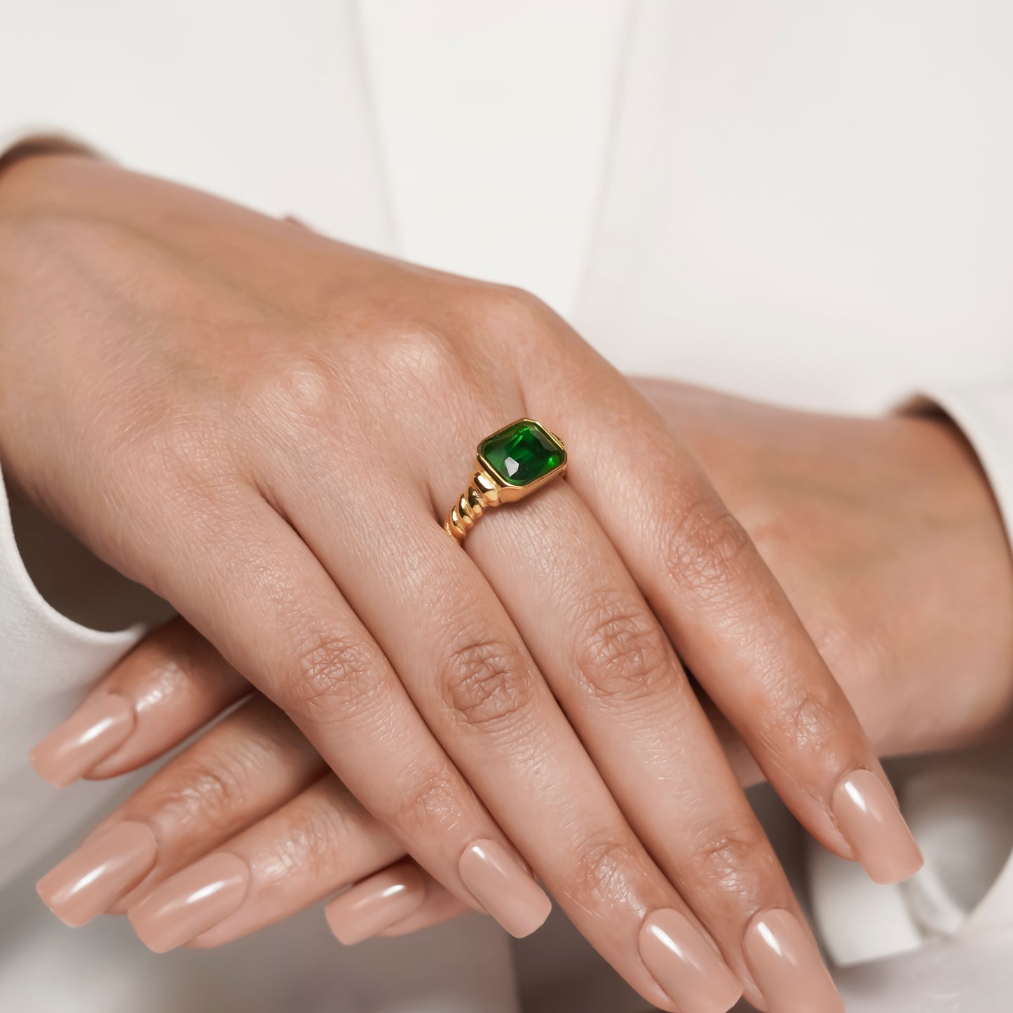 Gold Plated Green Ice Cube Ring