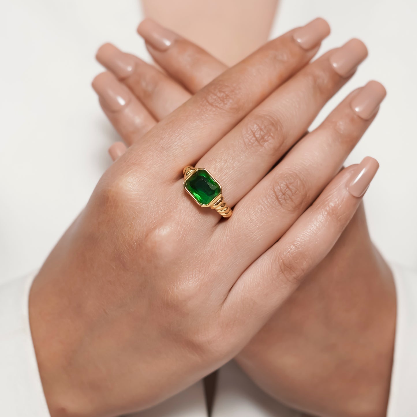 Gold Plated Green Ice Cube Ring