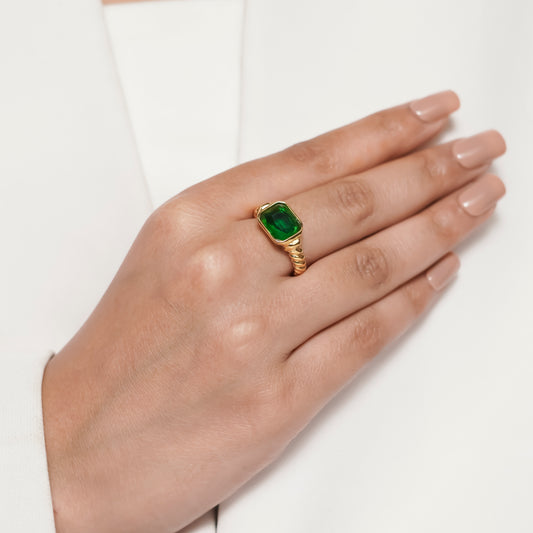 Gold Plated Green Ice Cube Ring