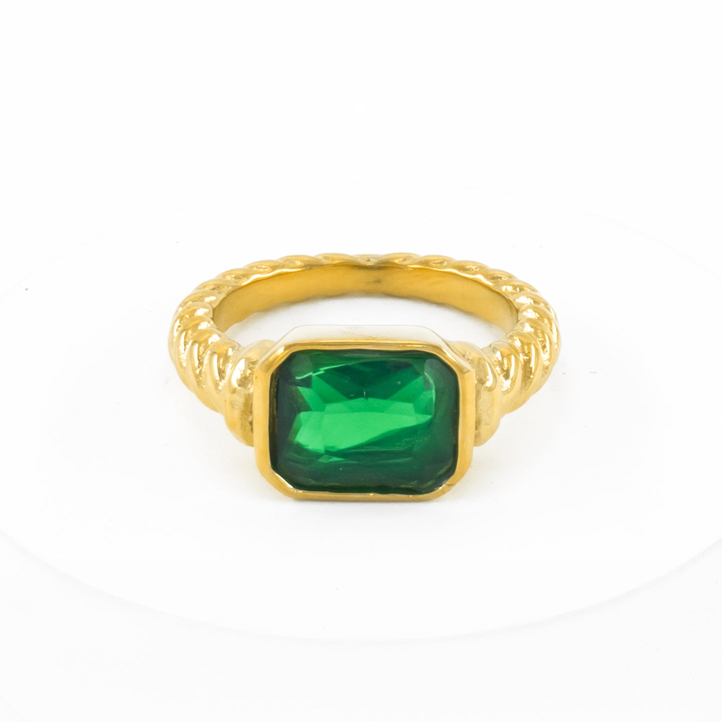 Gold Plated Green Ice Cube Ring